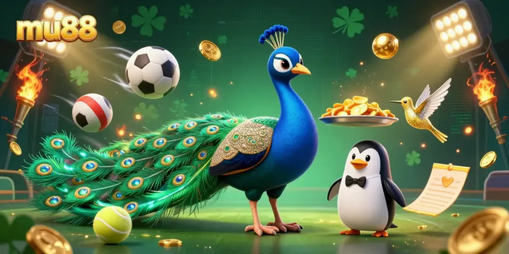 Experience exciting sports betting action at mu88 with a vibrant 3D illustration featuring dynamic game elements.