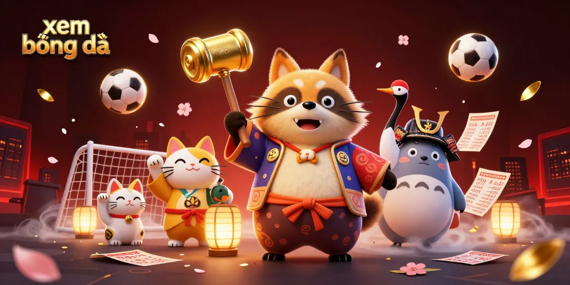 Engage in xem bóng đá experience with a vibrant 3D depiction of cheerful raccoon characters amidst sports elements.